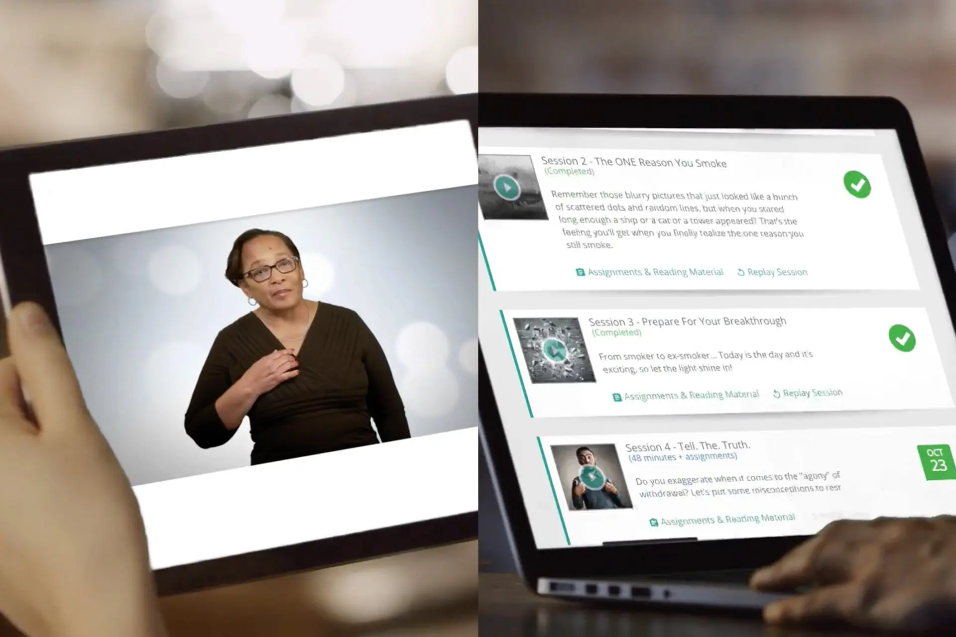 online tobacco cessation course on tablet