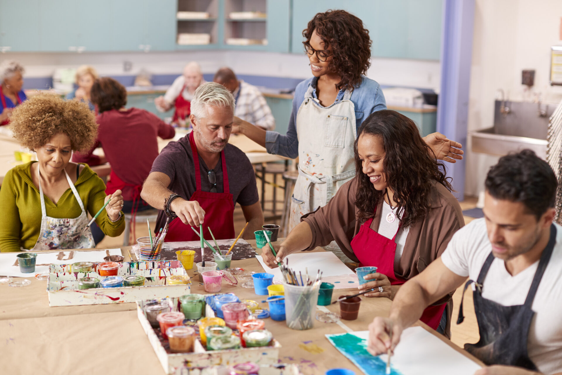 Employees participating in a workplace wellness program in a modern office setting