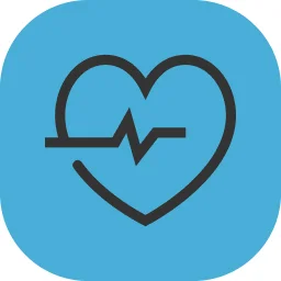 A simple icon of a heart with a monitoring line on it.