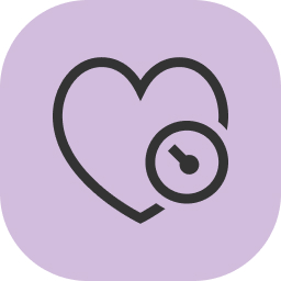 A simple icon of a heart with a measurement dial on it.