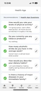 Avidon Health Health Age assessment questionnaire screen