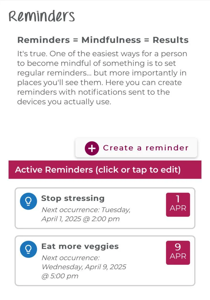 Avidon Health wellness reminders mobile app interface screenshot