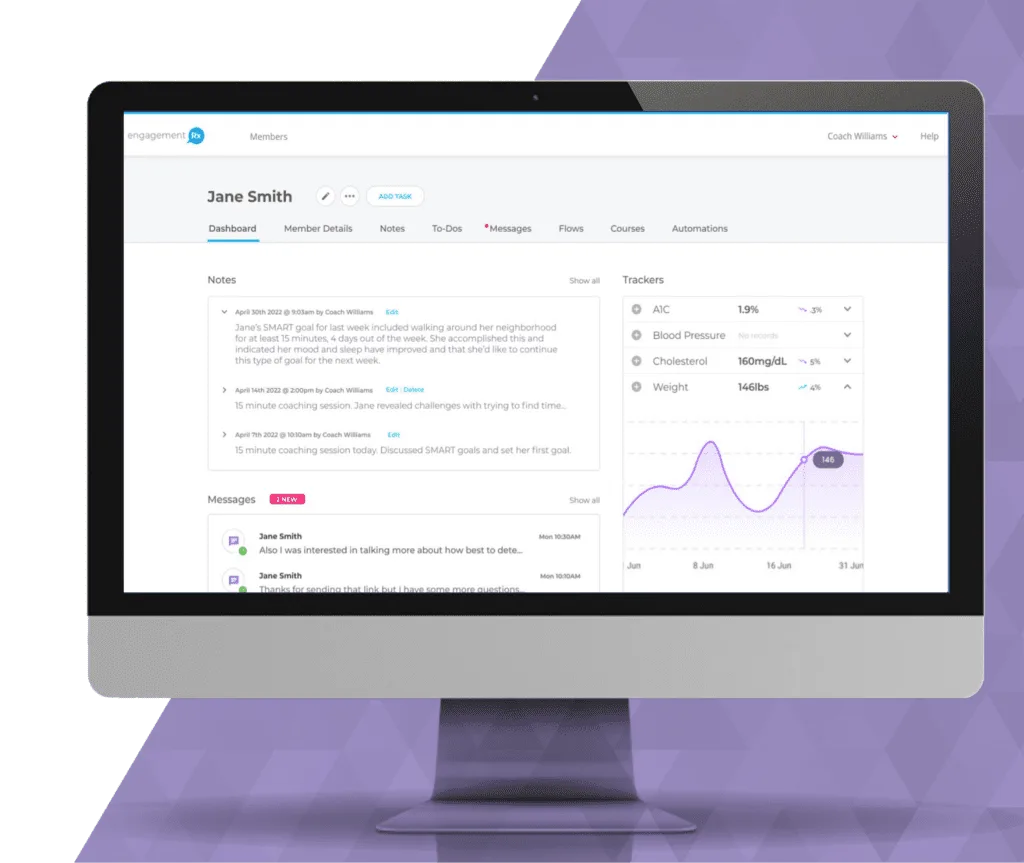 Avidon Health coaching member view with progress tracking interface