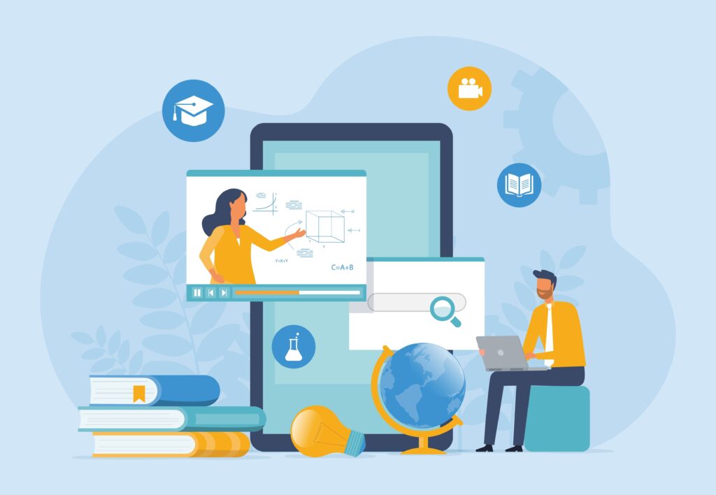 Illustration representing digital wellness platforms with coaching, learning tools, and employee engagement features.