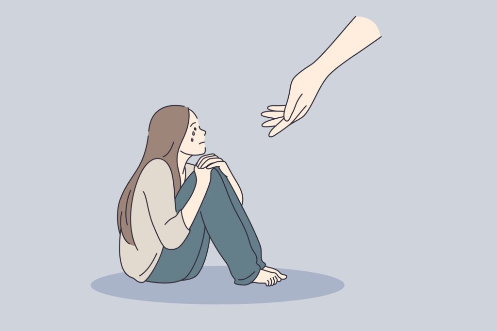 Better Recovery Outcomes with Digital Health Coaching 2 Illustration of a woman being offered support, symbolizing recovery assistance and outreach