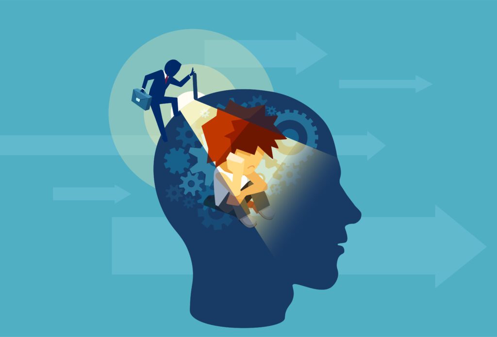 Illustration of behavior change for health, showing small steps leading to big wellness improvements with coaching support.