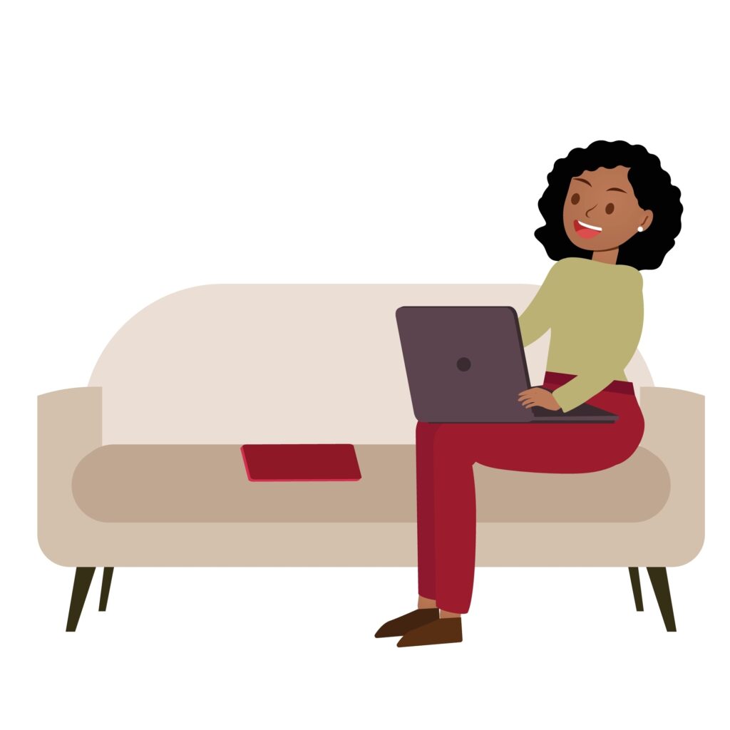 Illustration of a health and wellness coach working remotely on a laptop