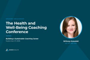 Brittany Kowalski speaking on building a sustainable coaching career at The Health and Well-Being Coaching Conference